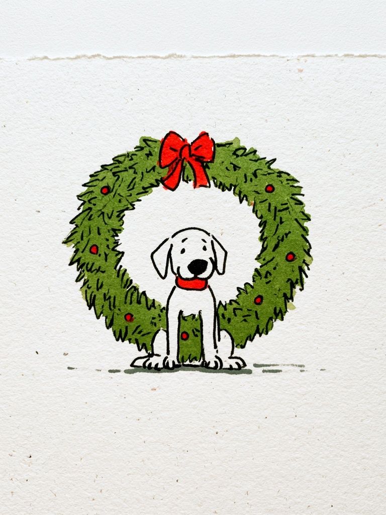 Christmas Dog Wreath Illustration Poster. poster — illustration art