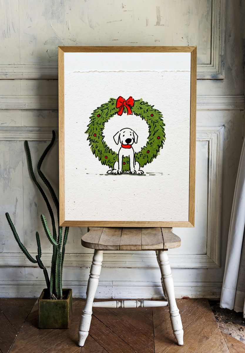 Christmas Dog Wreath Illustration Poster. room preview