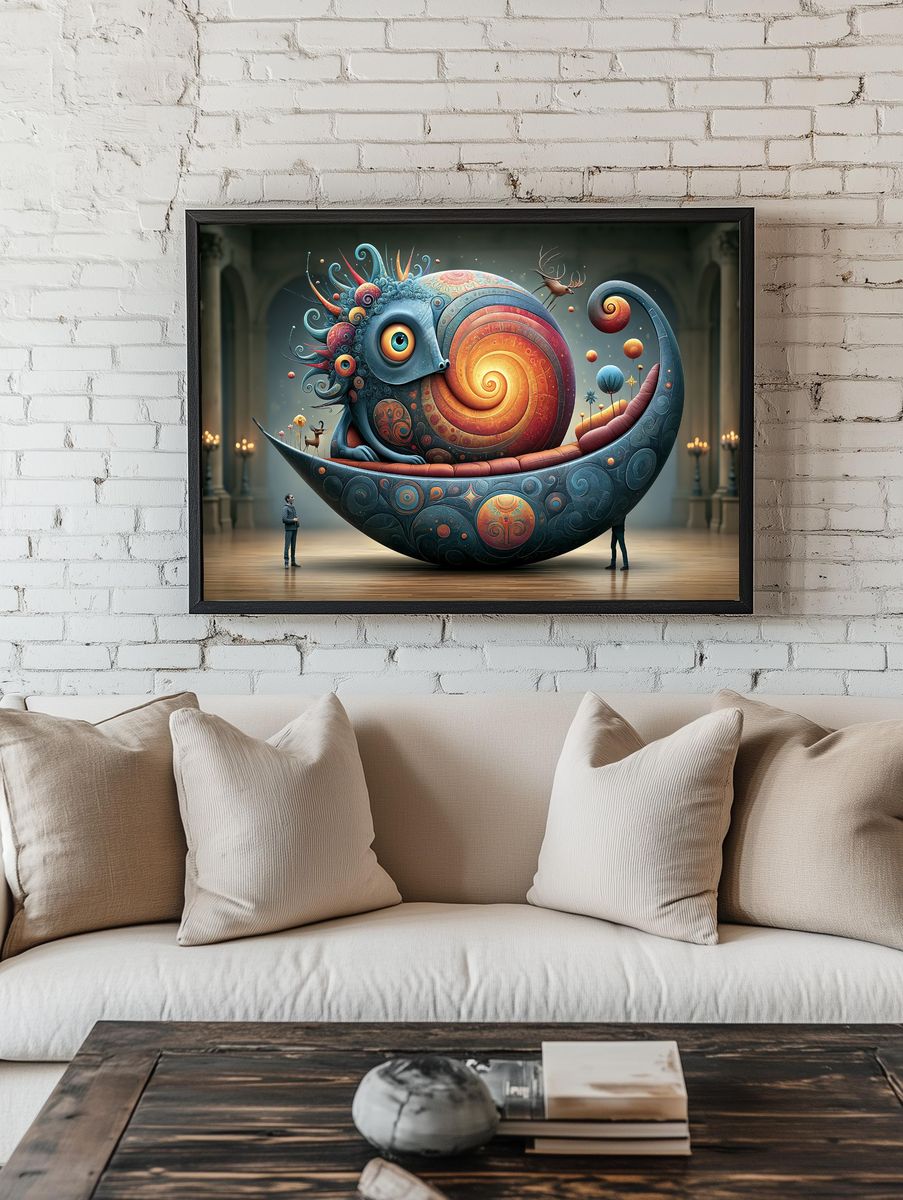 Surreal Snail Dreamscape Poster. — room view 1