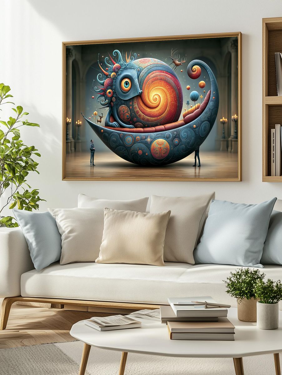 Surreal Snail Dreamscape Poster. — room view 2