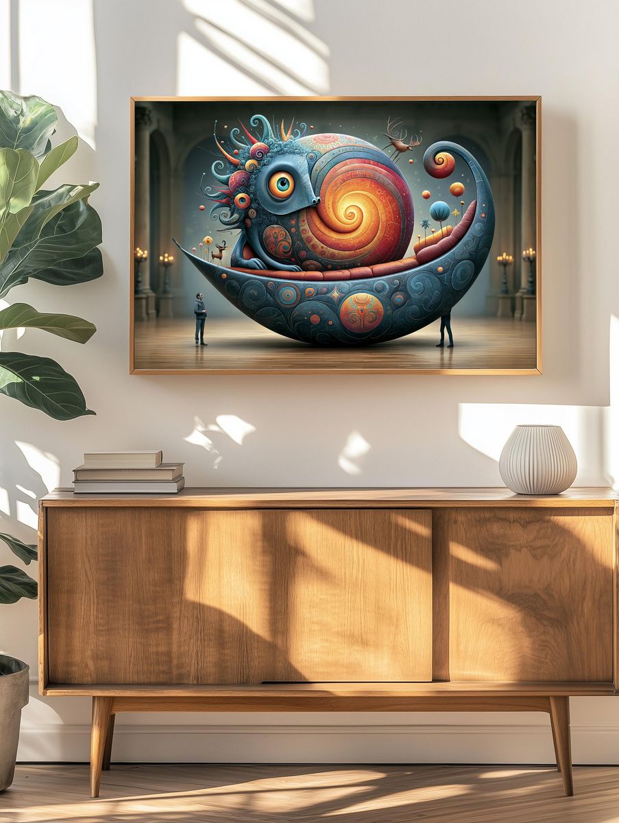 Surreal Snail Dreamscape Poster. — room view 3