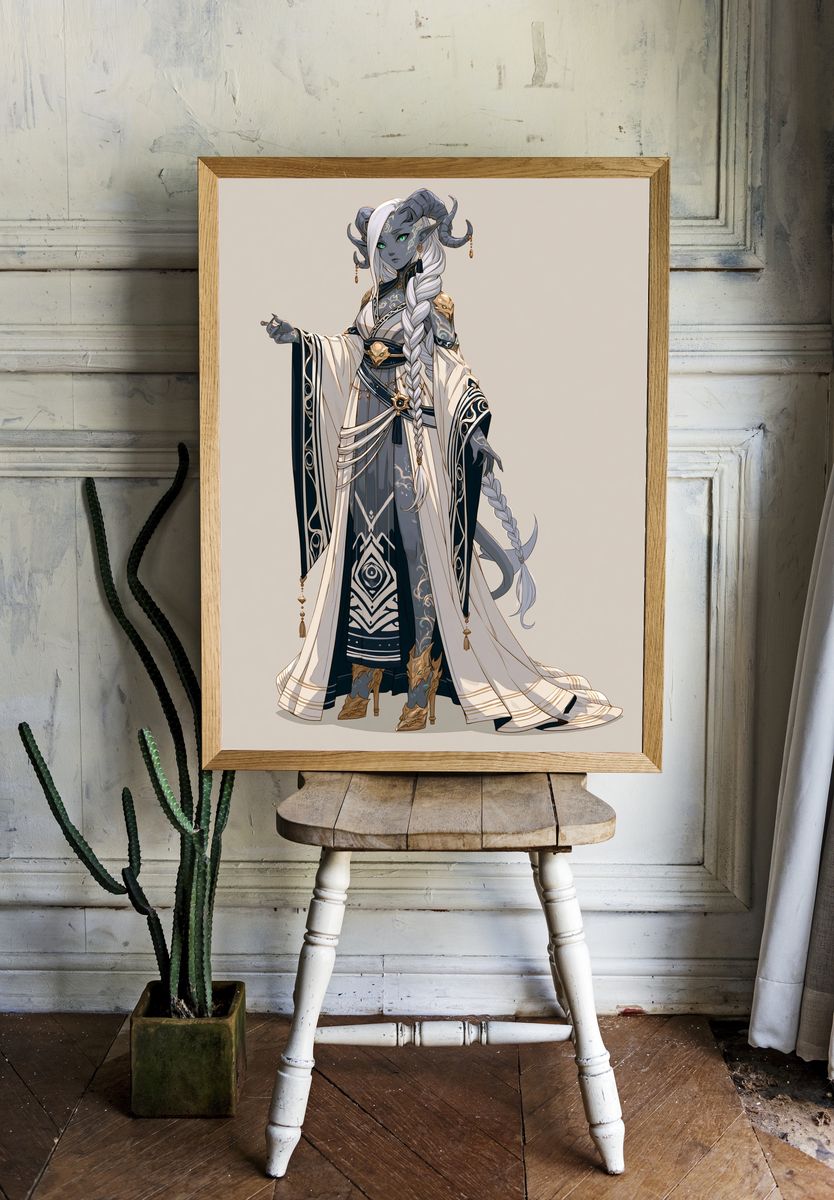 Horned Fantasy Character Illustration Poster. — room view 1