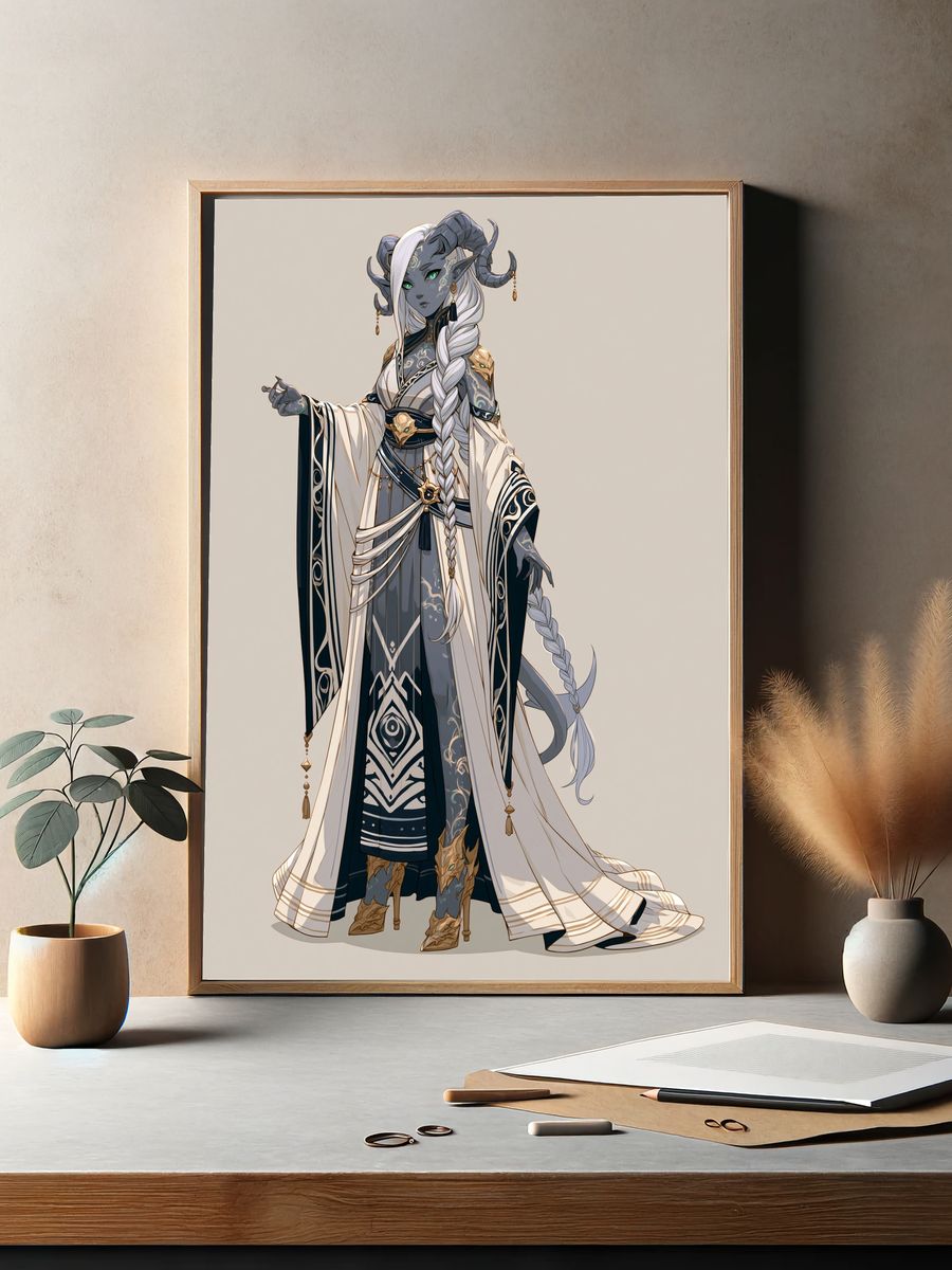 Horned Fantasy Character Illustration Poster. — room view 2