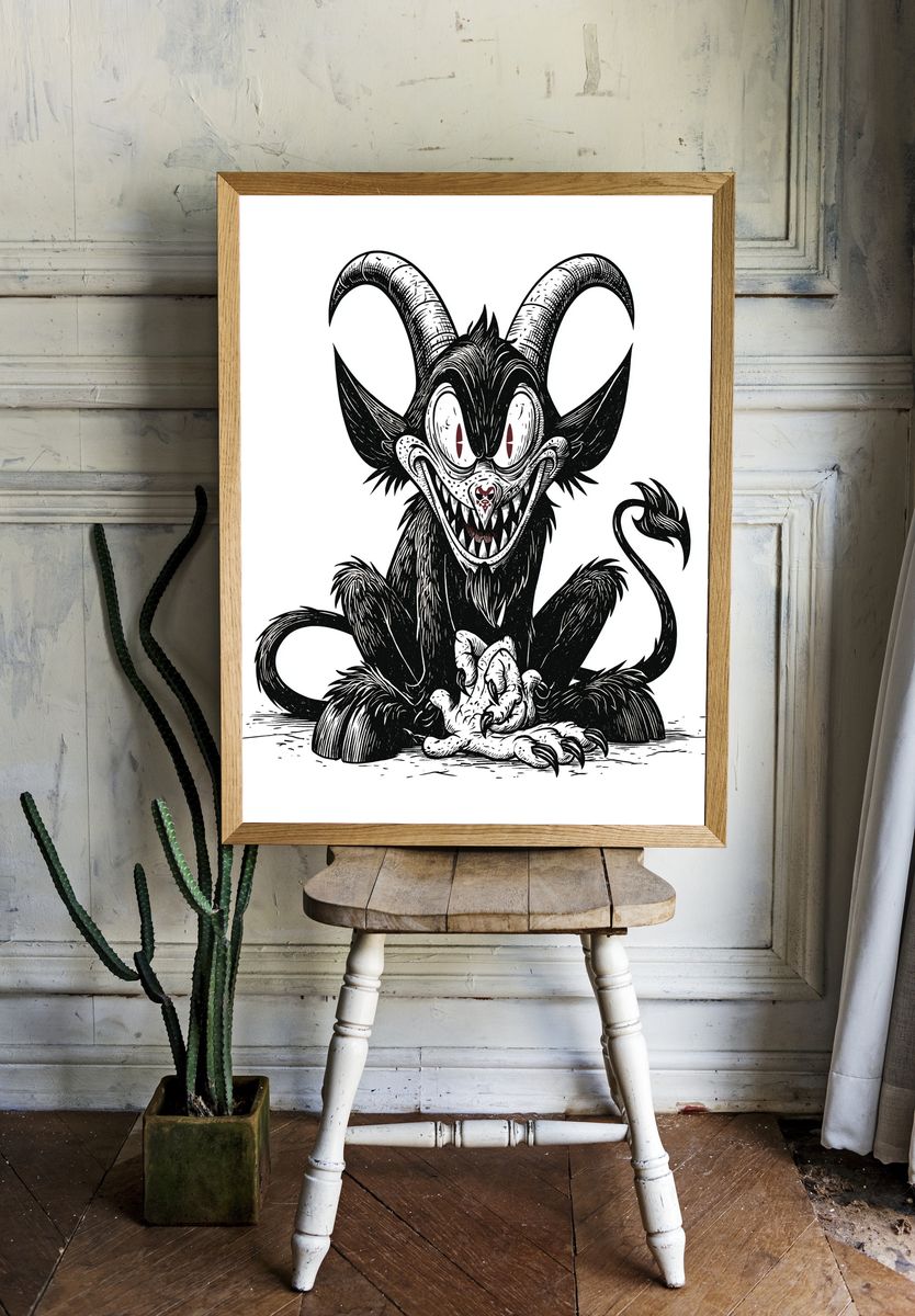 Demonic Goat Illustration Poster. — room view 1