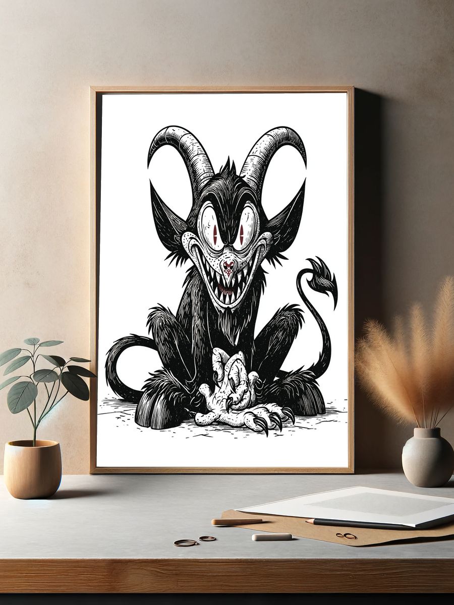Demonic Goat Illustration Poster. — room view 2