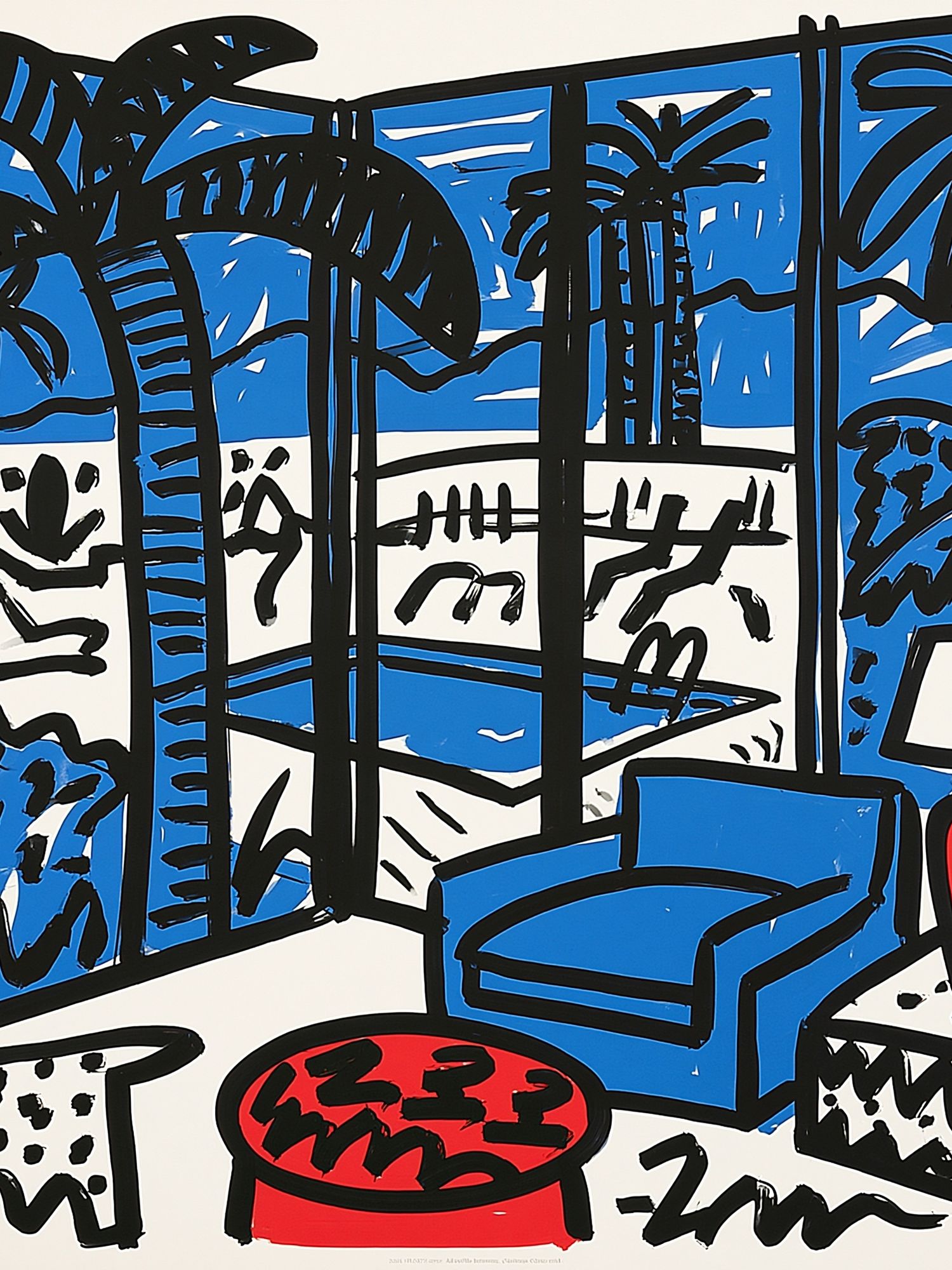 Blue Interior Sketch Poster. poster — illustration art