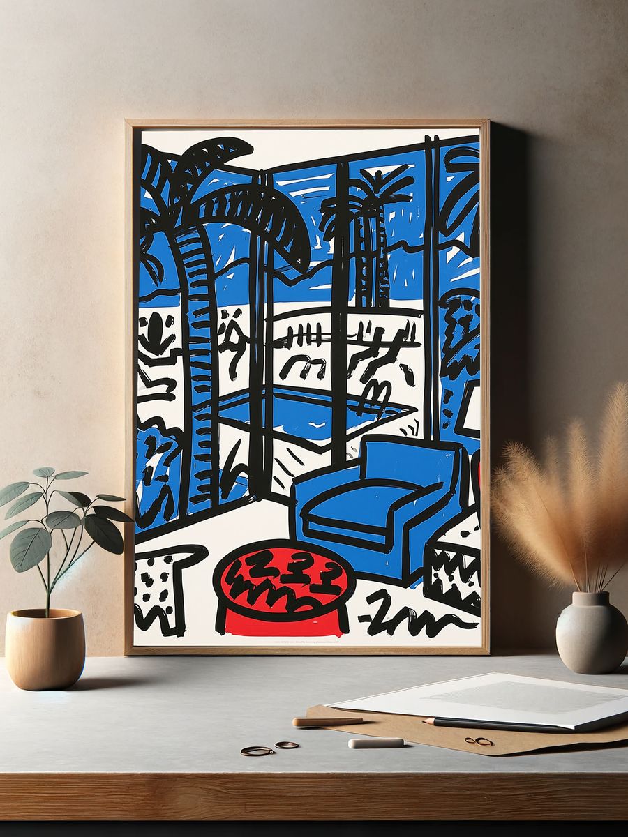 Blue Interior Sketch Poster. — room view 2