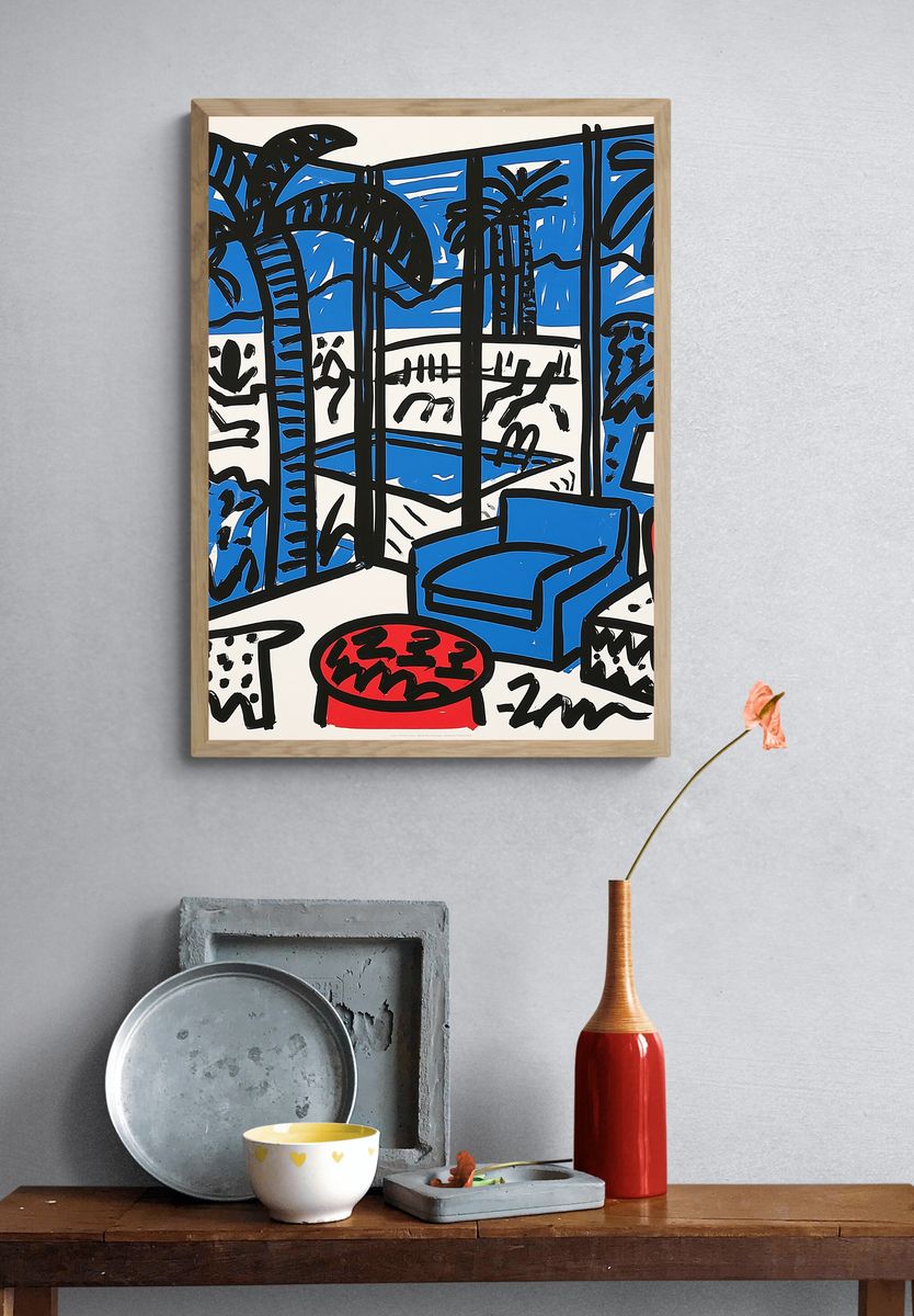 Blue Interior Sketch Poster. — room view 3