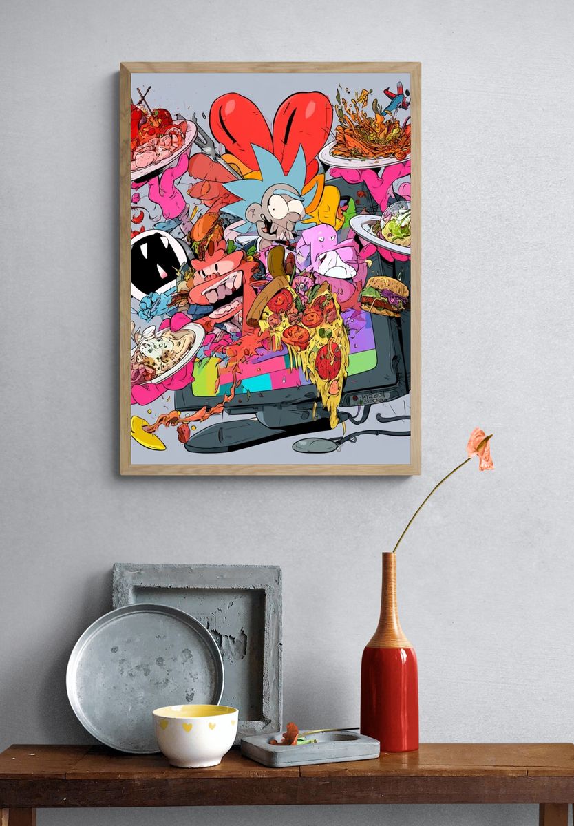 Cute Cat Weightlifting Illustration Poster. — room view 3