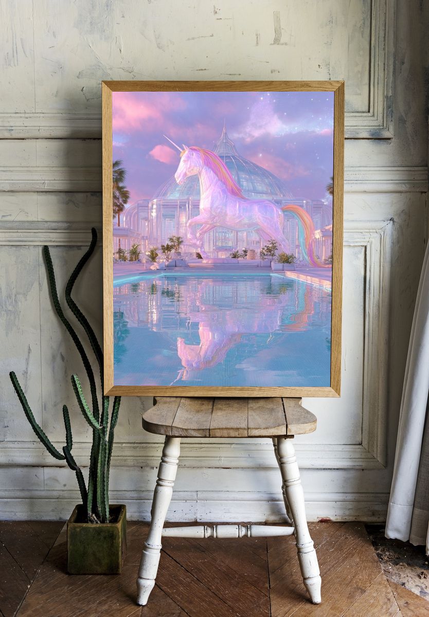 Pastel Unicorn Palace Print. room preview