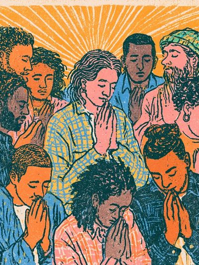 Praying Community Illustration Poster.
