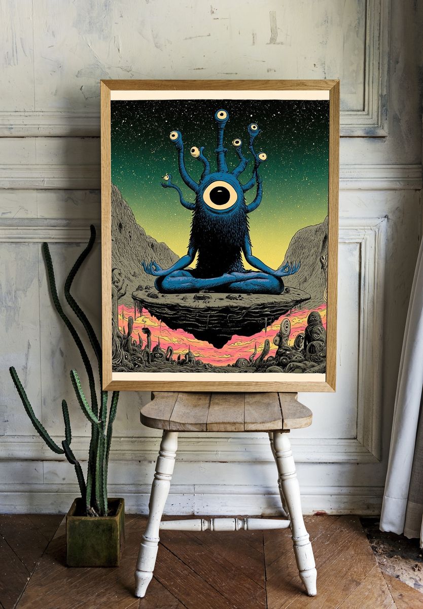 Cosmic Eyeball Meditator Illustration Poster. — room view 1