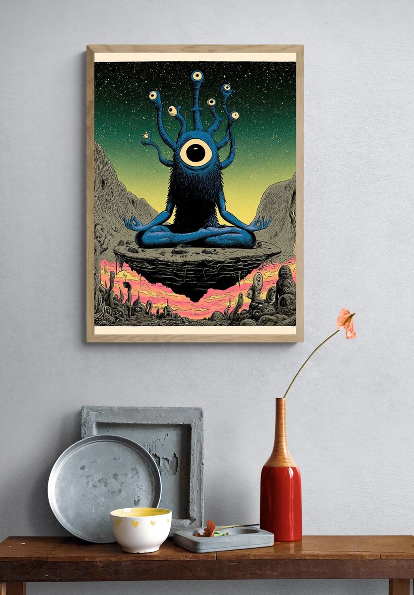 Cosmic Eyeball Meditator Illustration Poster. — room view 3