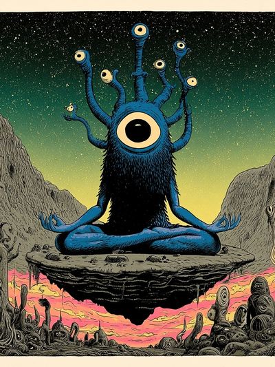Cosmic Eyeball Meditator Illustration Poster.