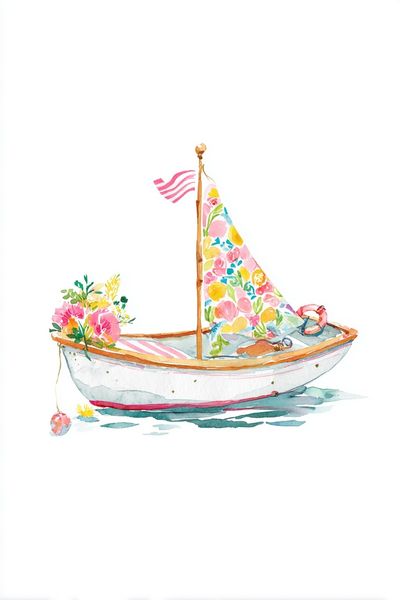 Floral Sailboat Watercolor Poster.