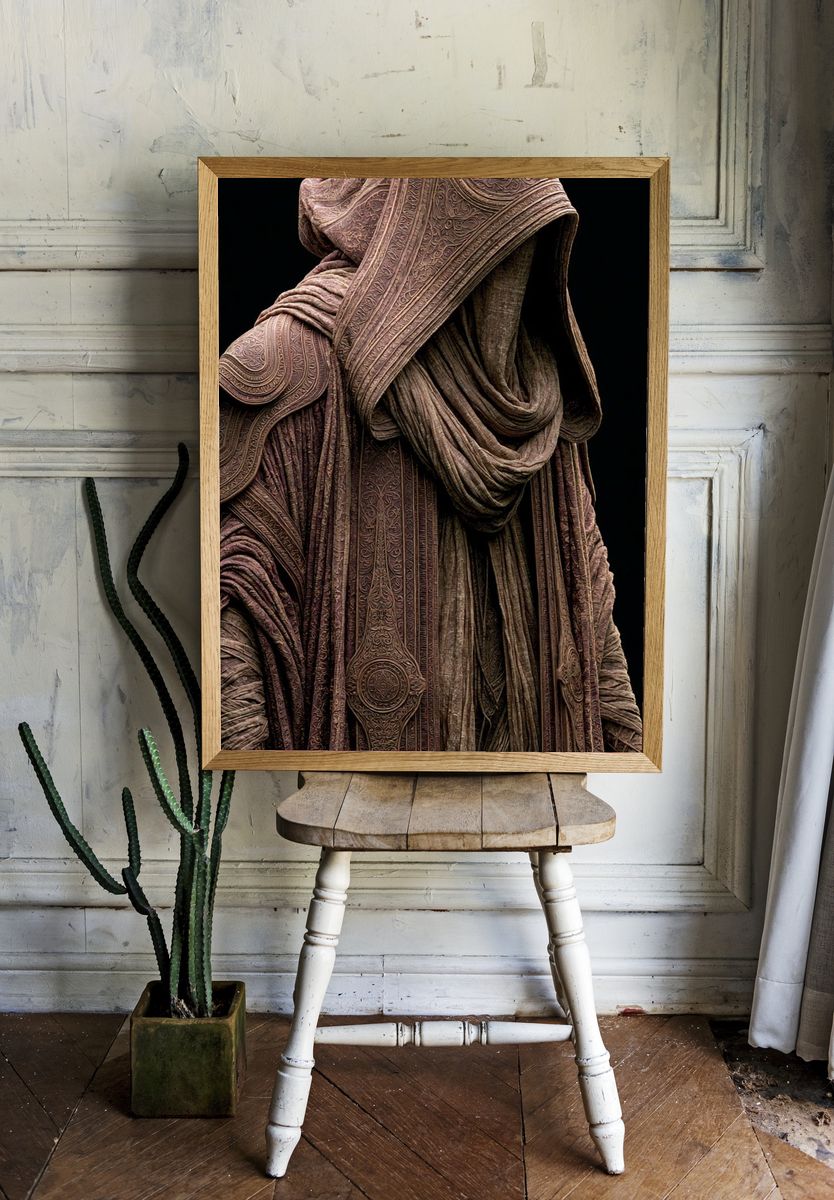 Mystic Hooded Figure Illustration Print. room preview