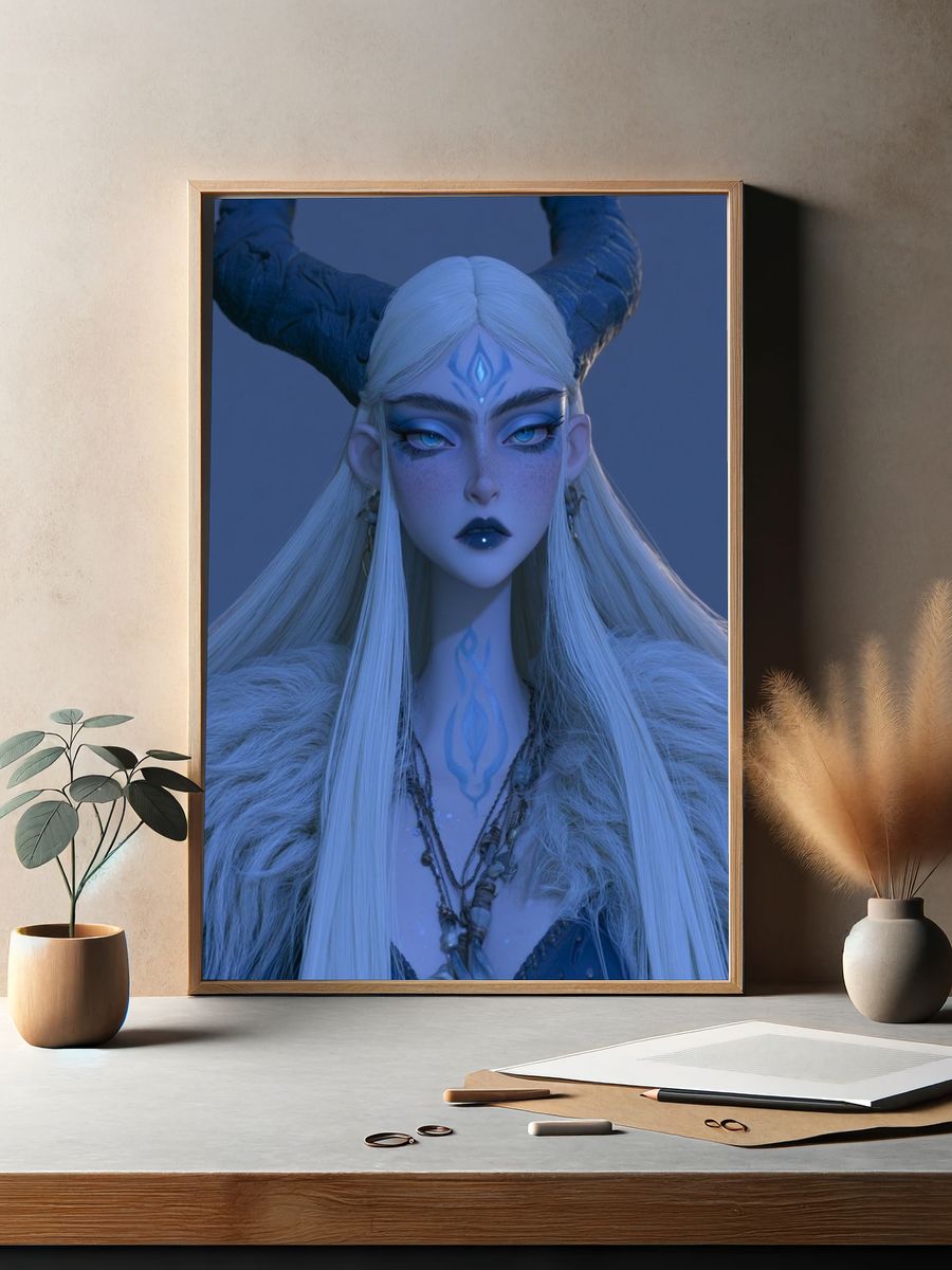 Horned Fantasy Portrait Poster. — room view 2