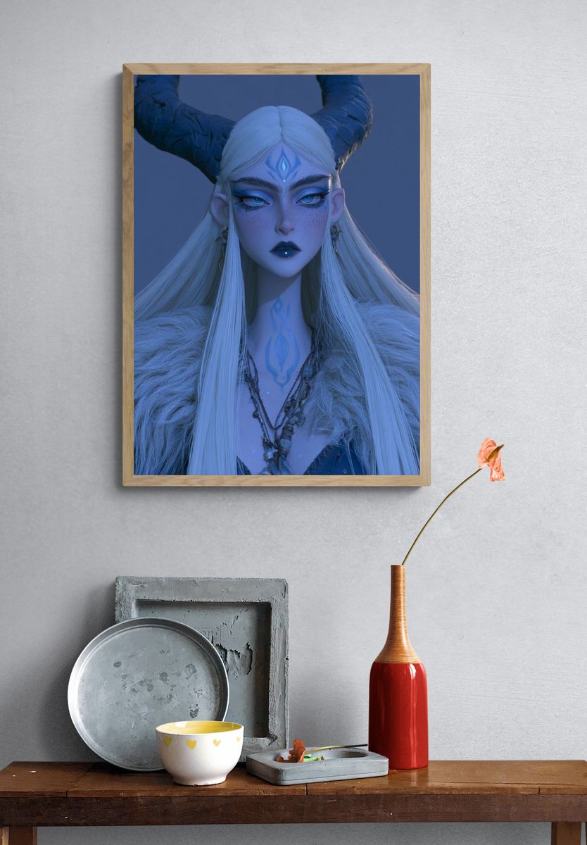 Horned Fantasy Portrait Poster. — room view 3