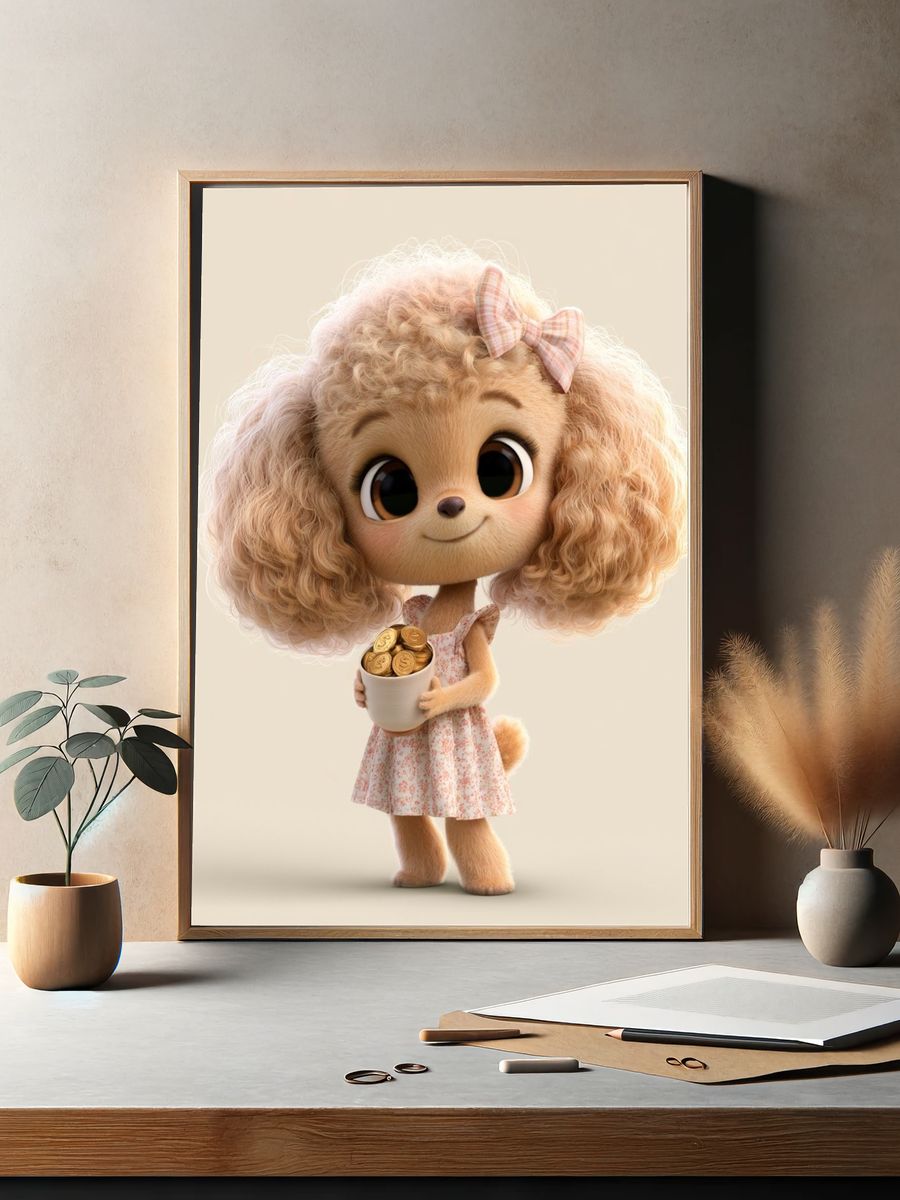 Cute Poodle Girl Illustration Poster. — room view 2