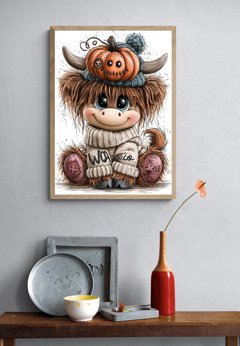 Cute Highland Cow Pumpkin Print. — room view 3
