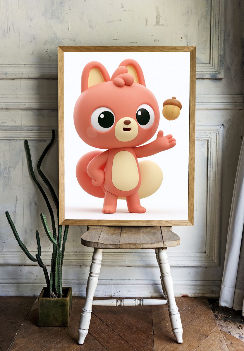 Cute Squirrel Character Illustration Poster. — room view 1