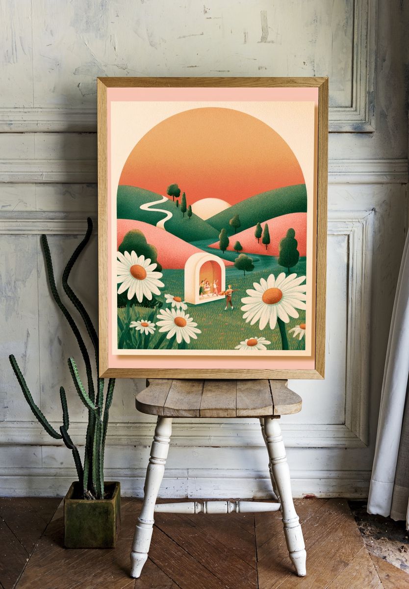 Sunset Meadow Illustration Poster. — room view 1