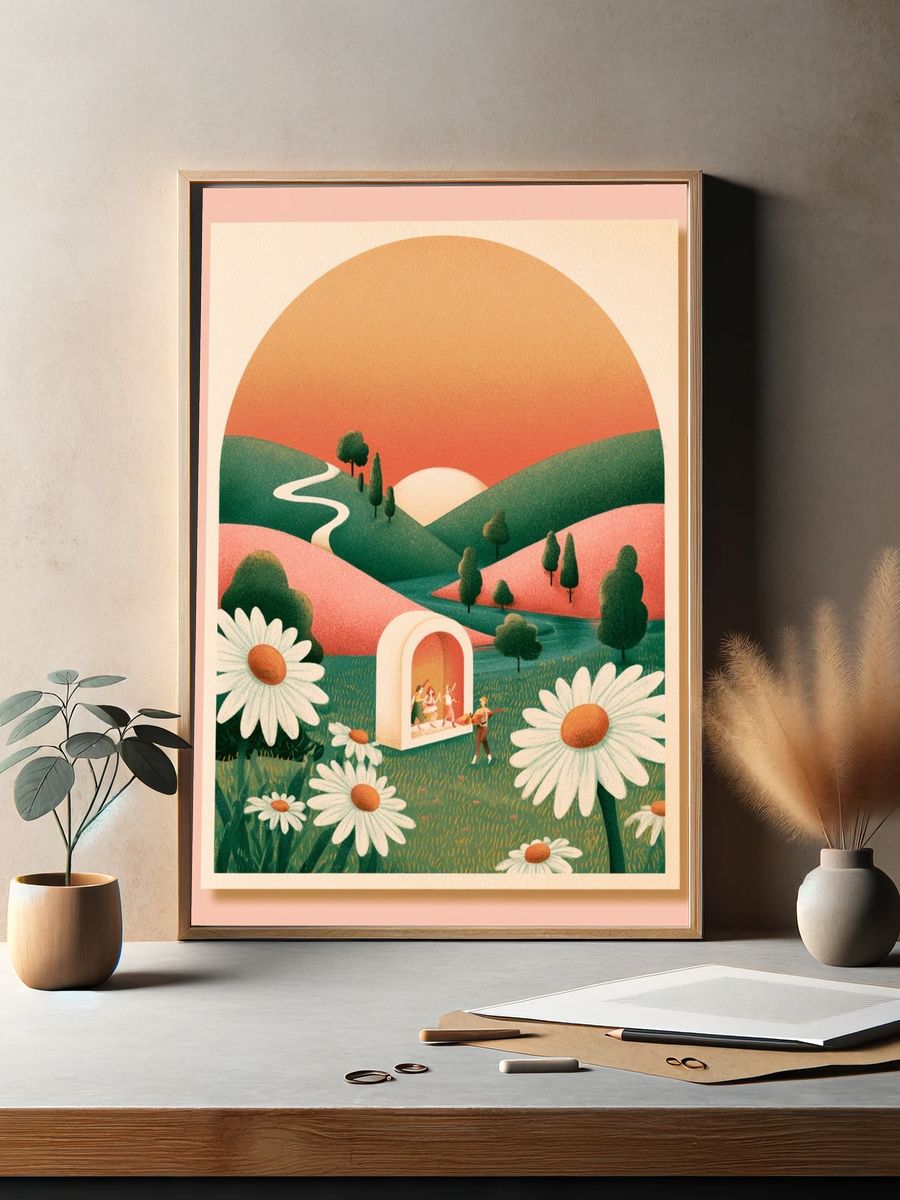 Sunset Meadow Illustration Poster. — room view 2