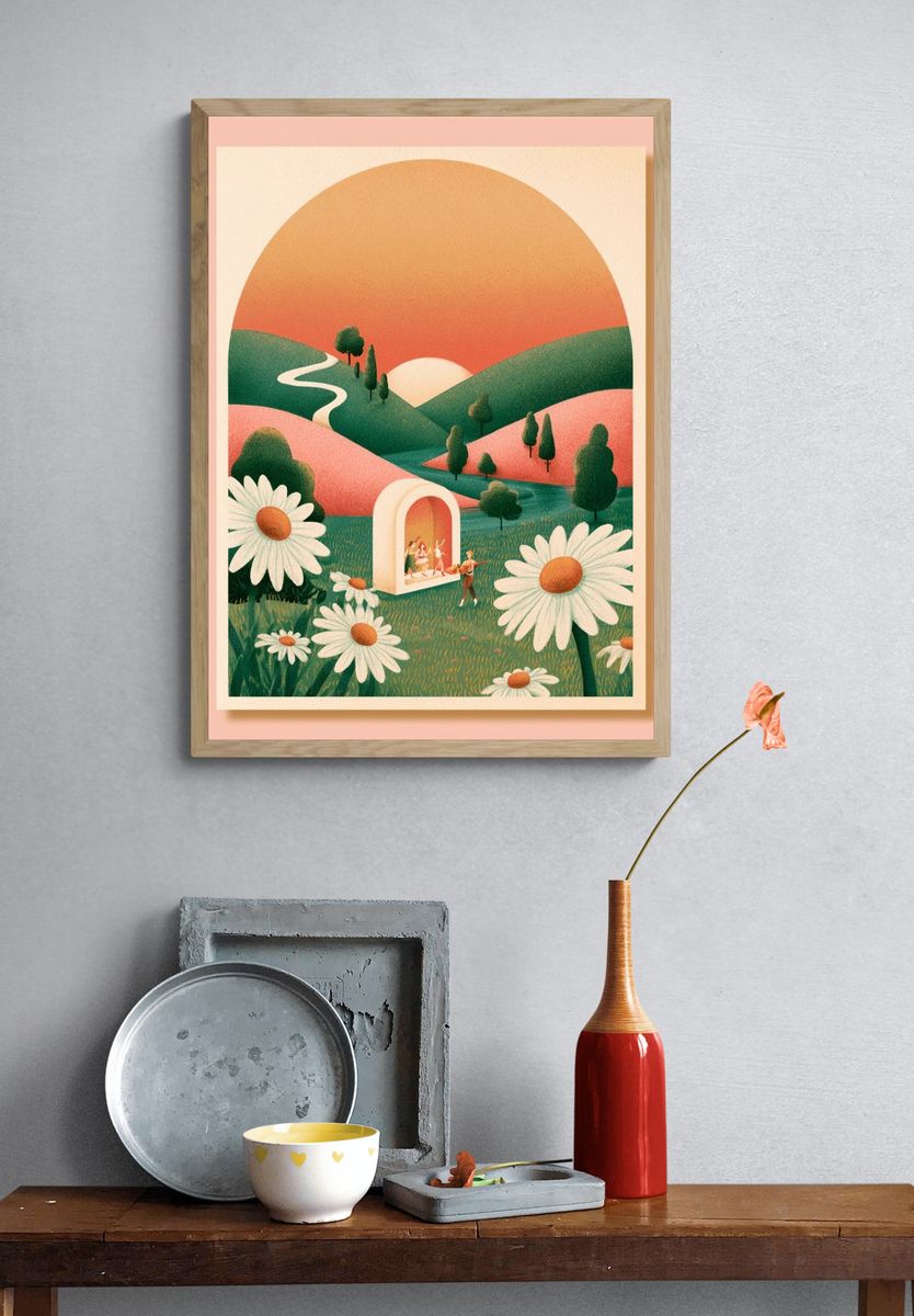 Sunset Meadow Illustration Poster. — room view 3