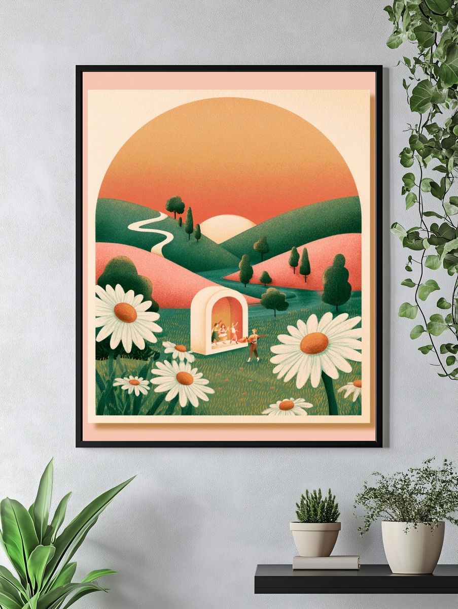 Sunset Meadow Illustration Poster. — room view 4