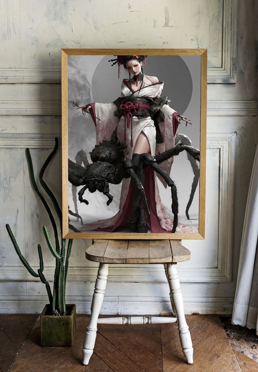 Spider Geisha Digital Art Poster. room preview