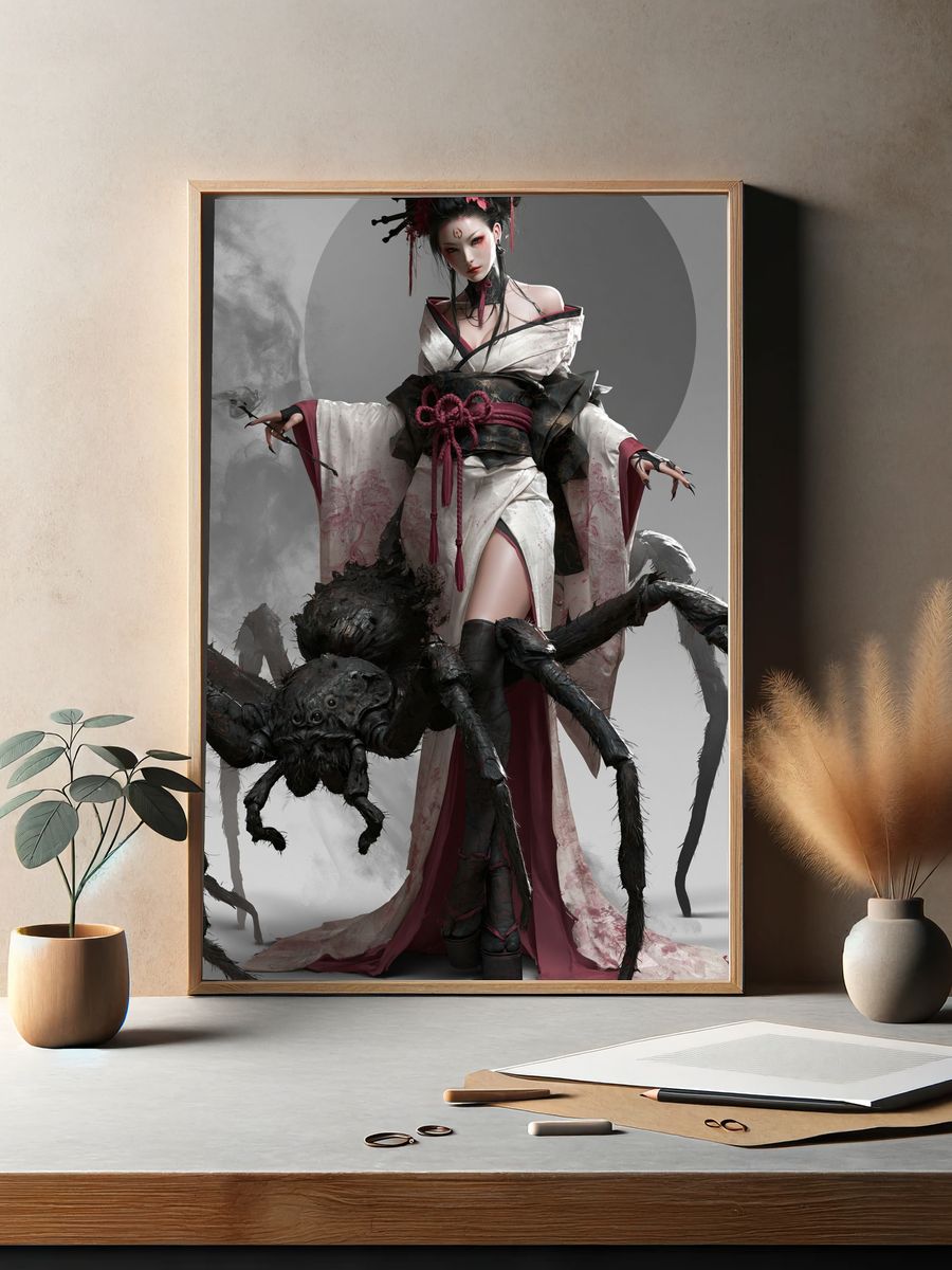 Spider Geisha Digital Art Poster. — room view 2