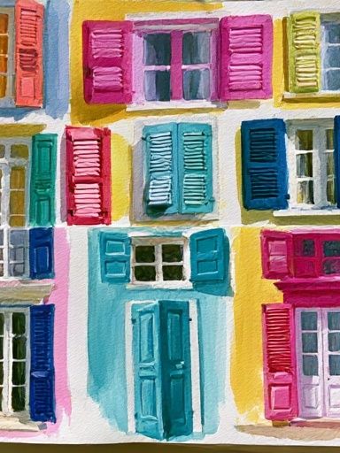 Colorful Shuttered Facades Illustration Poster. poster — illustration art