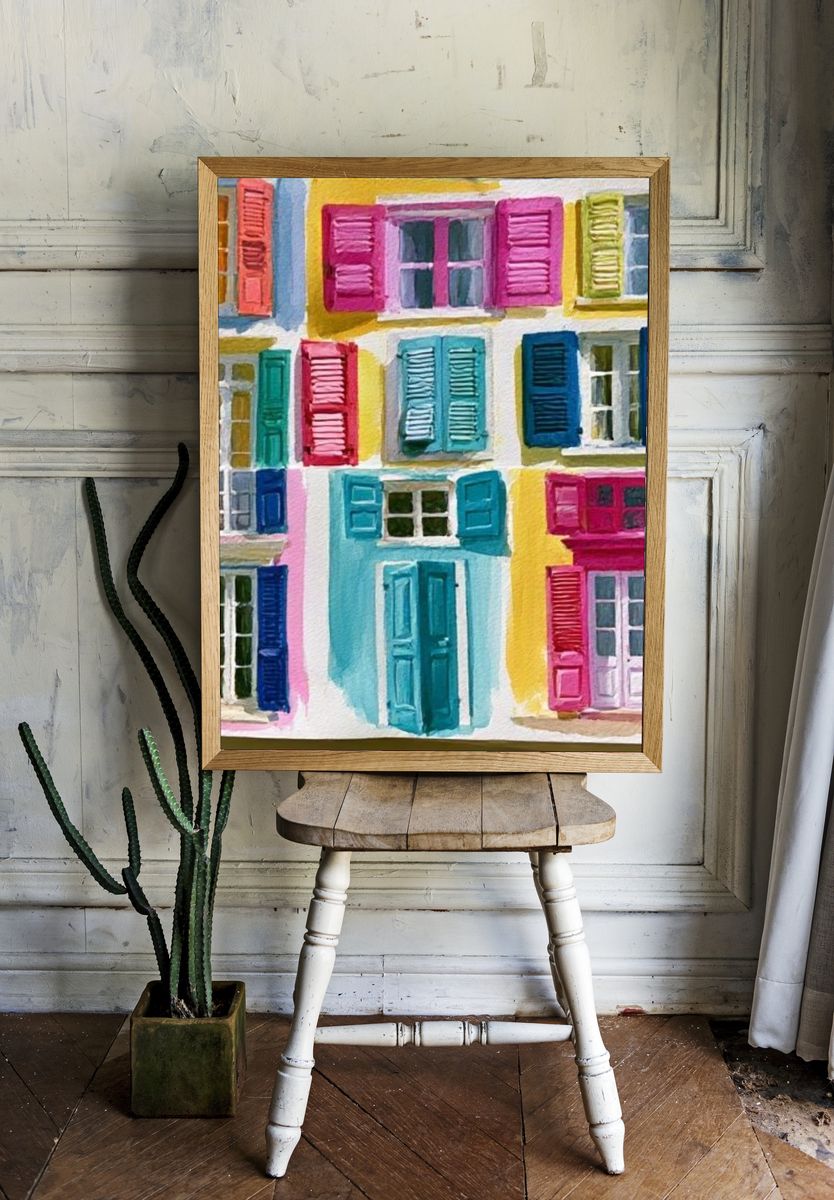 Colorful Shuttered Facades Illustration Poster. room preview