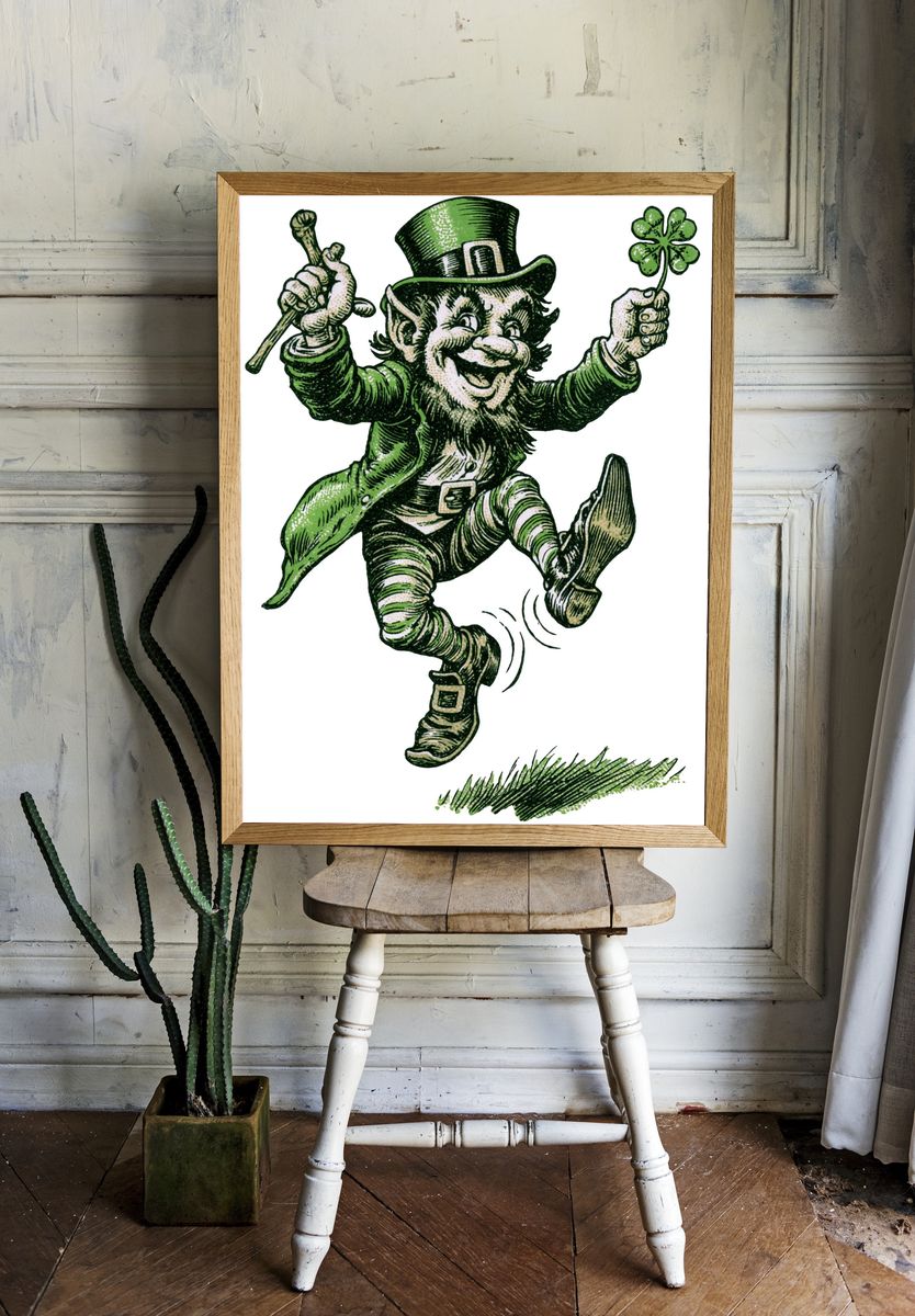 Lucky Leprechaun Illustration Poster. room preview