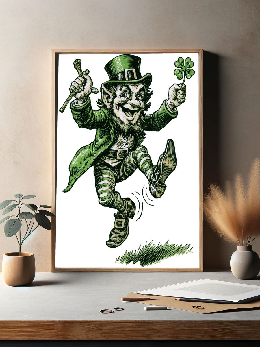 Lucky Leprechaun Illustration Poster. — room view 2