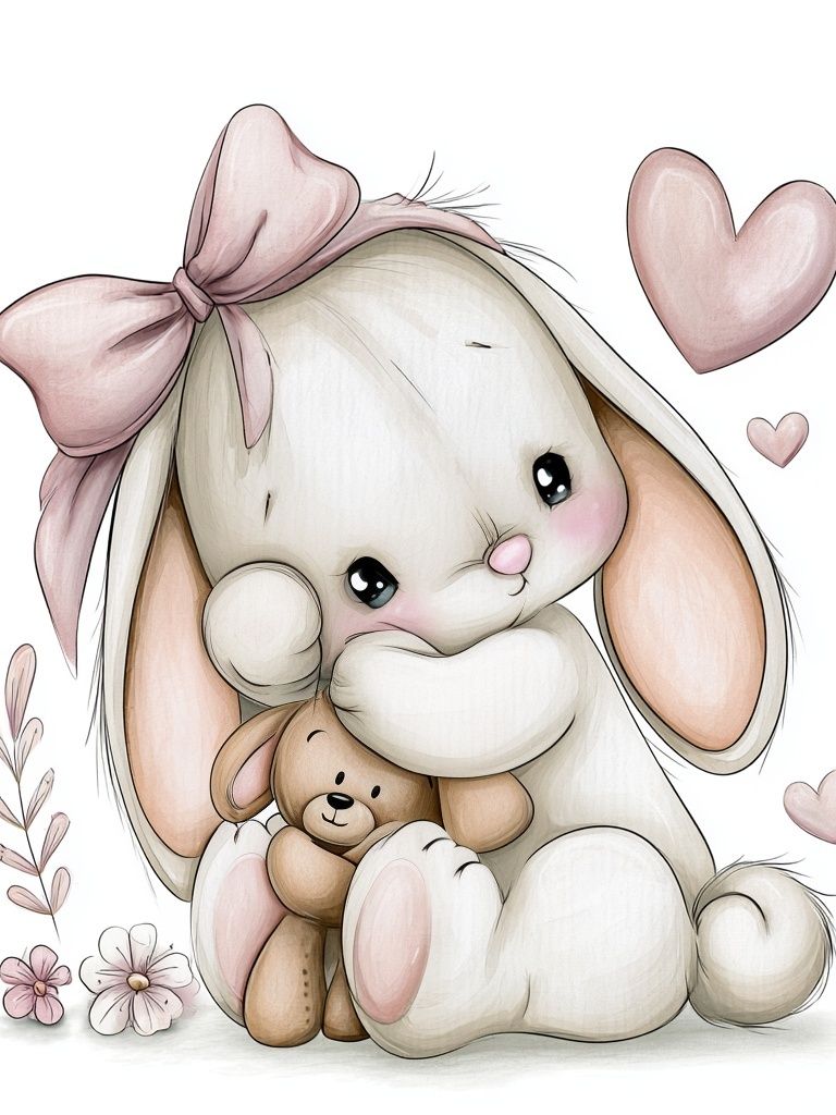 Cute Bunny with Teddy Illustration Poster. poster — illustration art