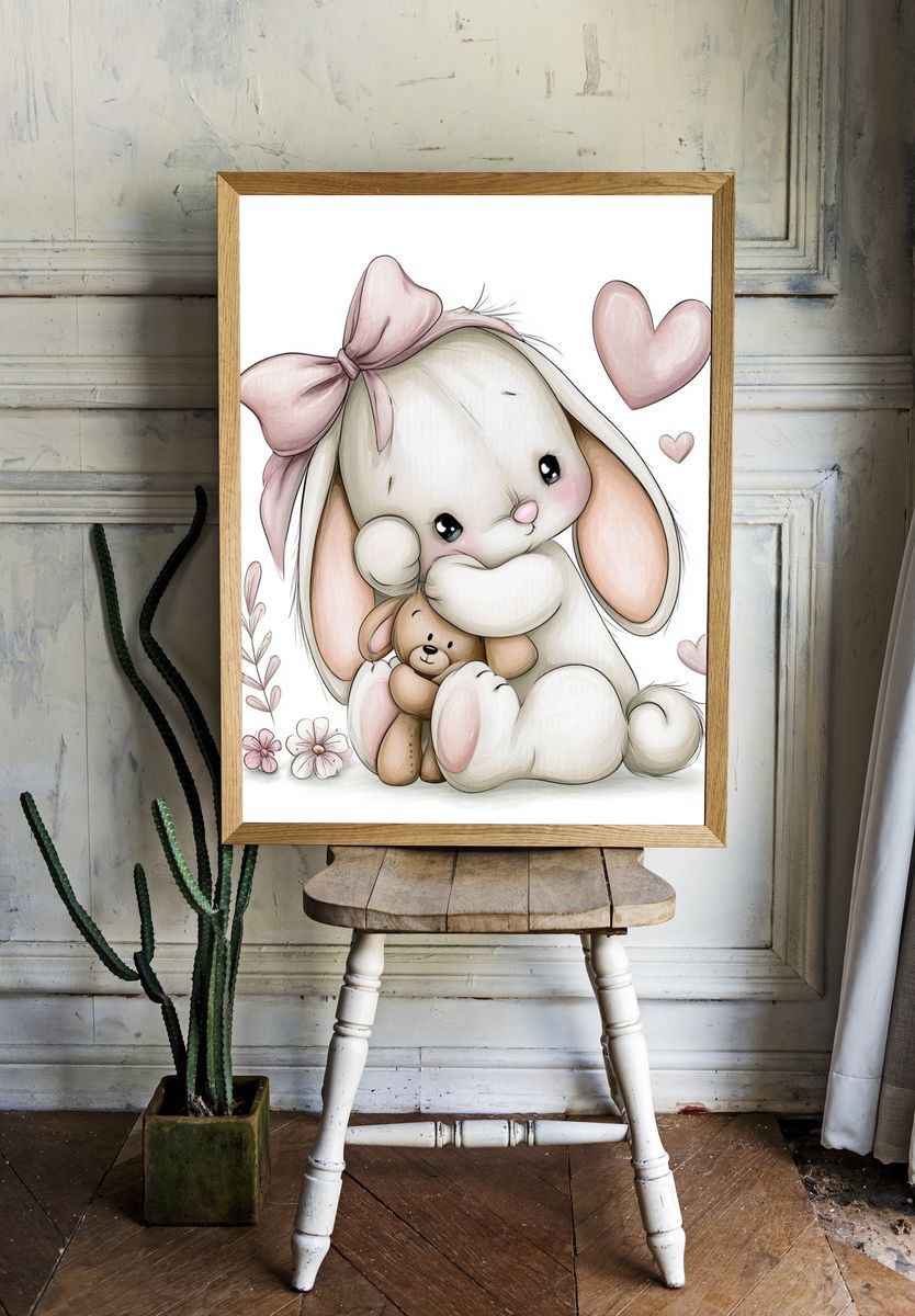 Cute Bunny with Teddy Illustration Poster. room preview