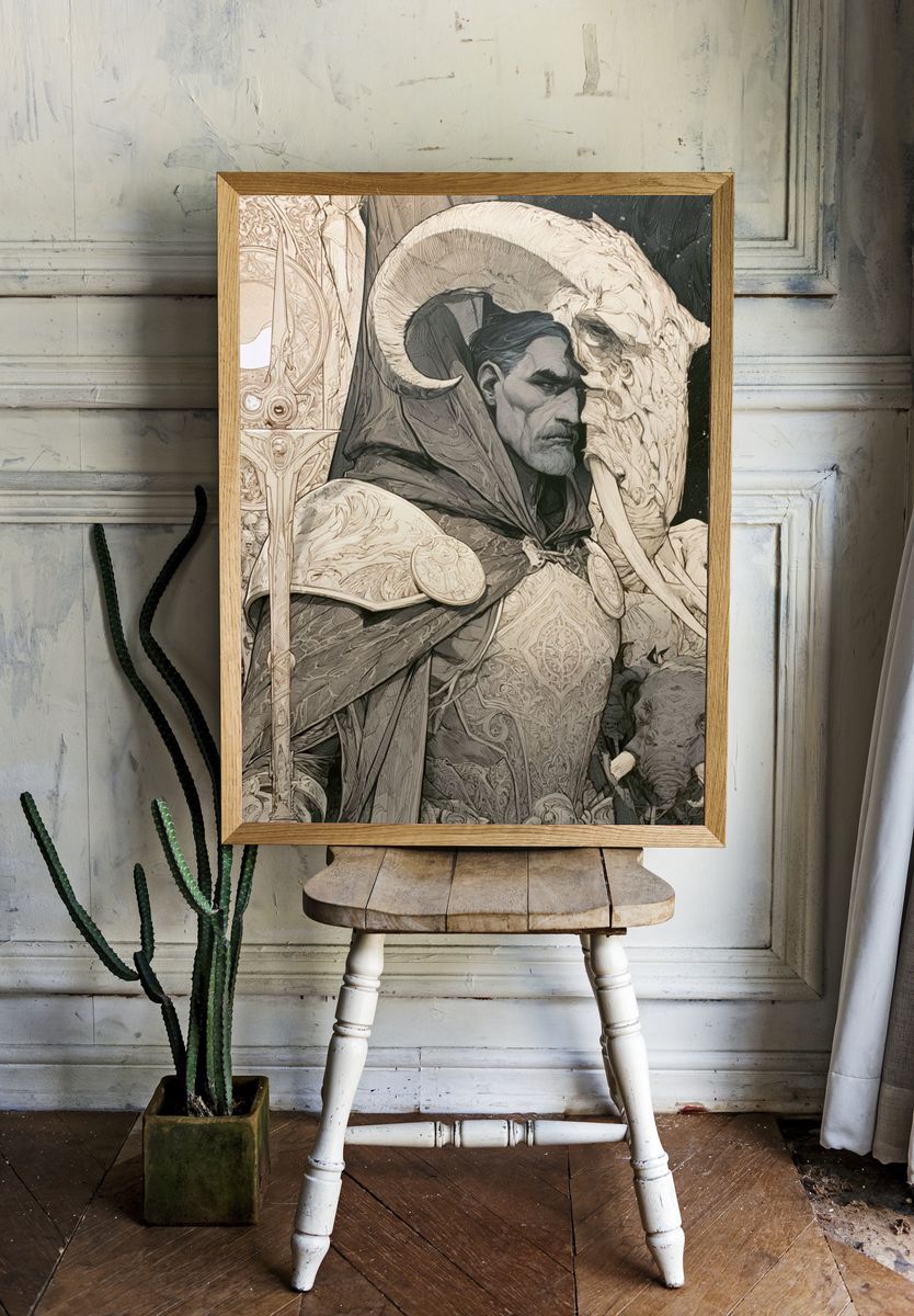 Fantasy Warrior Portrait Print. room preview