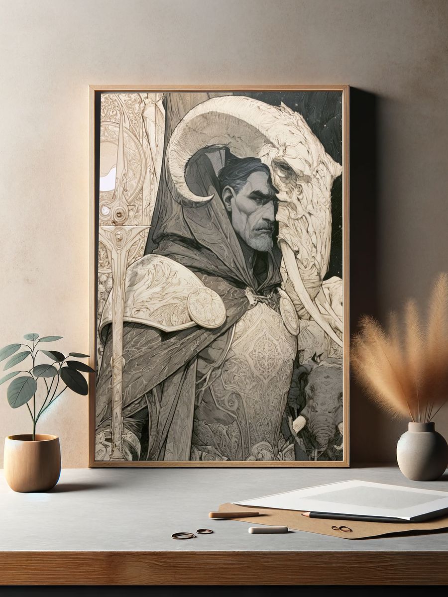 Fantasy Warrior Portrait Print. — room view 2