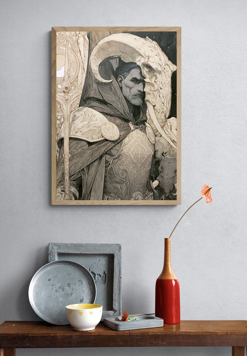 Fantasy Warrior Portrait Print. — room view 3