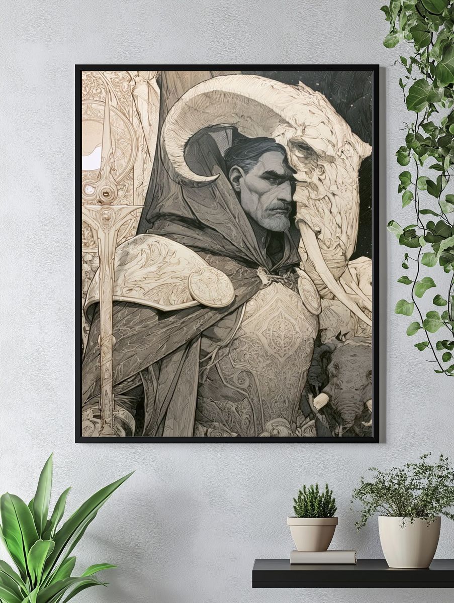 Fantasy Warrior Portrait Print. — room view 4