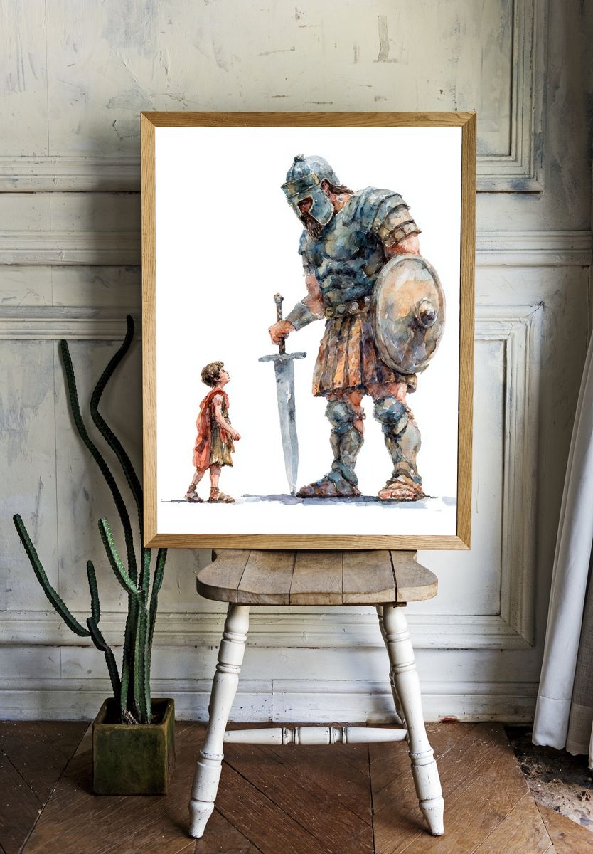 Giant and Child Watercolor Print. — room view 1