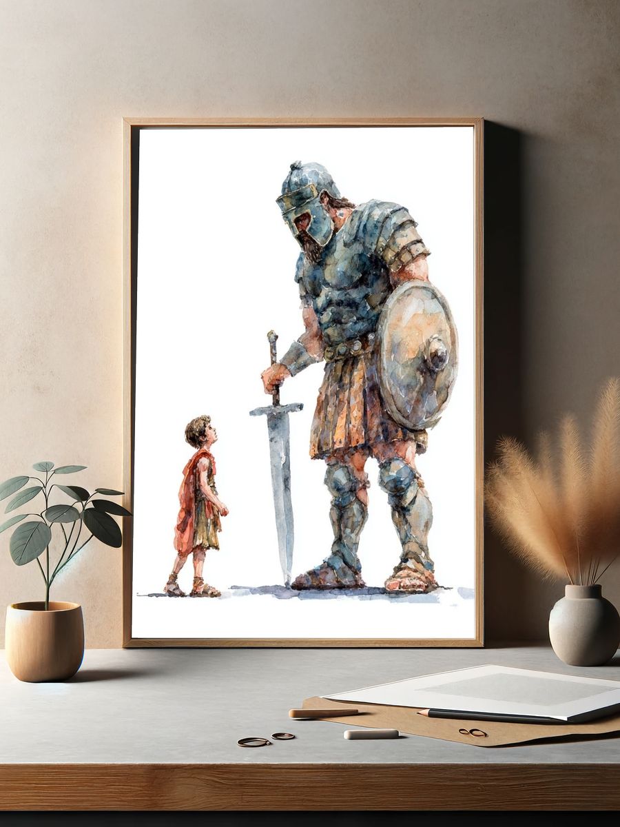 Giant and Child Watercolor Print. — room view 2