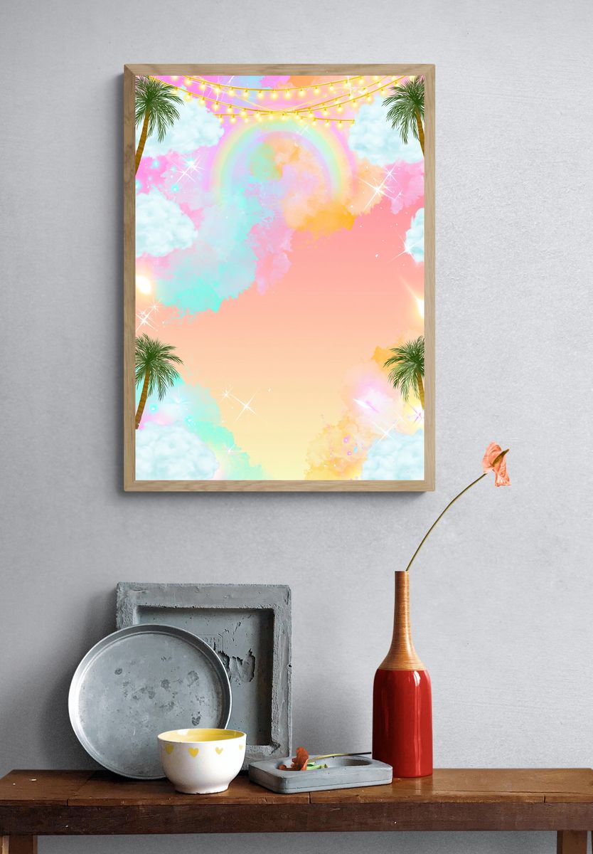 Pastel Rainbow Sky Illustration Poster. — room view 3