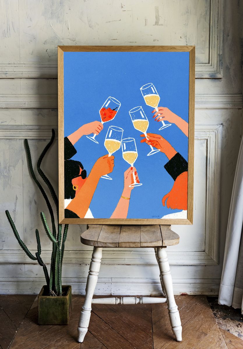 Champagne Toast Illustration Poster. room preview