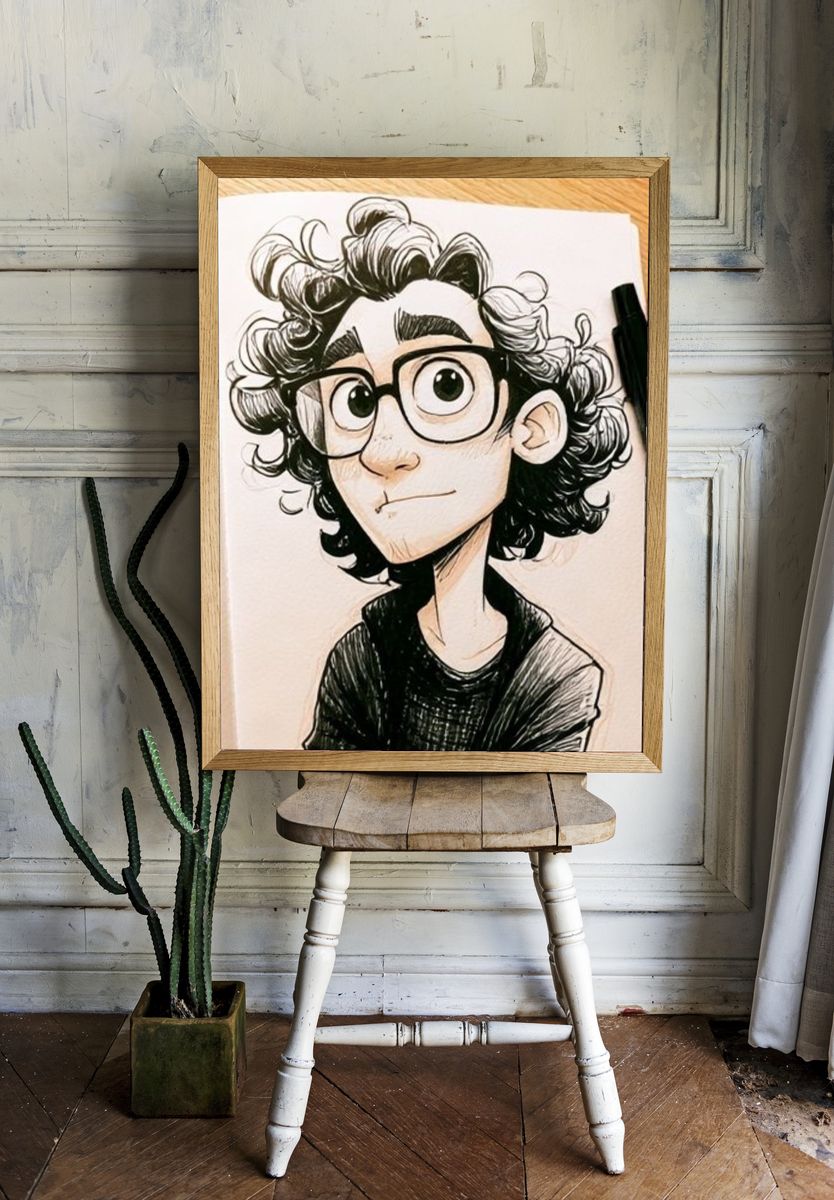 Curly Glasses Portrait Illustration Poster. room preview