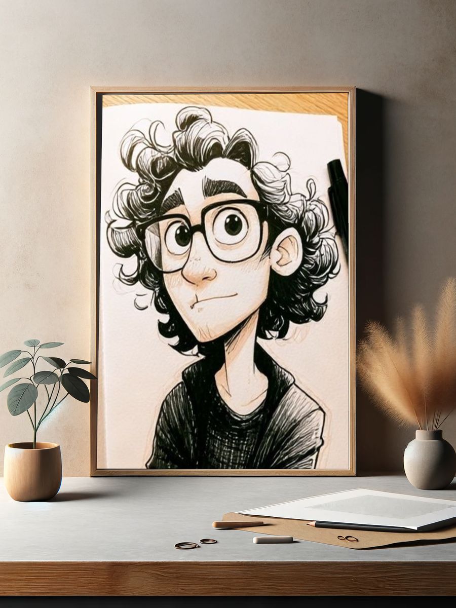 Curly Glasses Portrait Illustration Poster. — room view 2