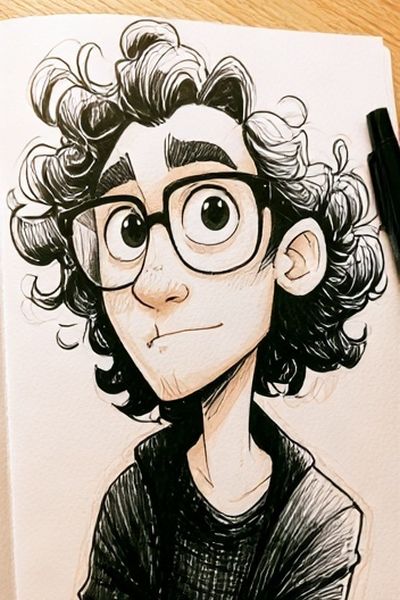 Curly Glasses Portrait Illustration Poster.
