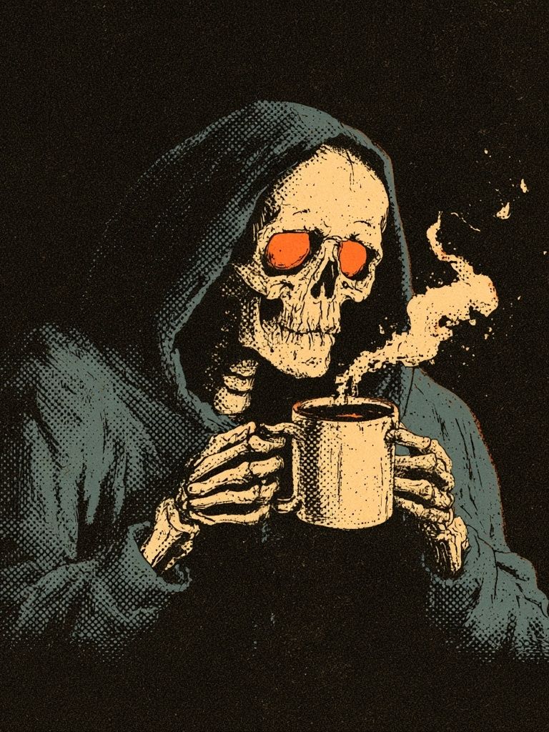 Grim Reaper Coffee Illustration Poster. poster — illustration art