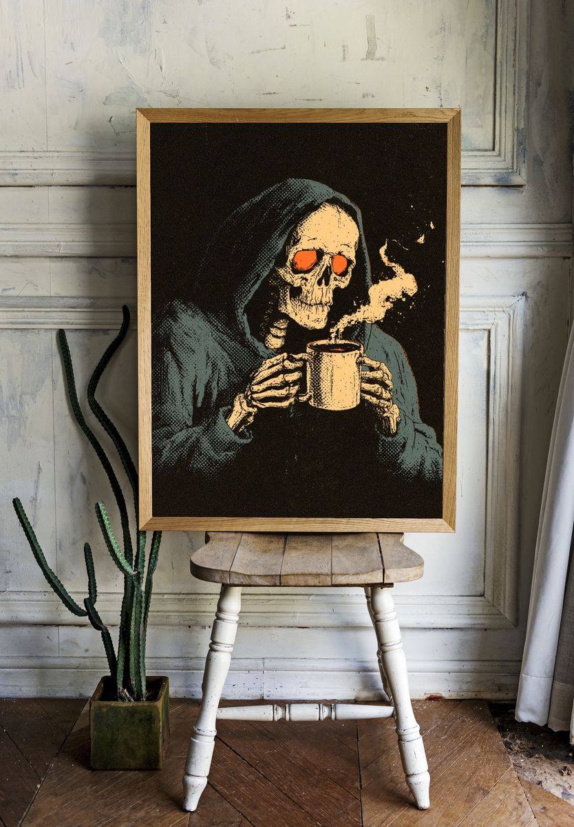 Grim Reaper Coffee Illustration Poster. — room view 1